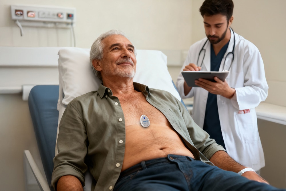 Patient undergoing CardioClin test - Doctor viewing test progress in application HeartForce