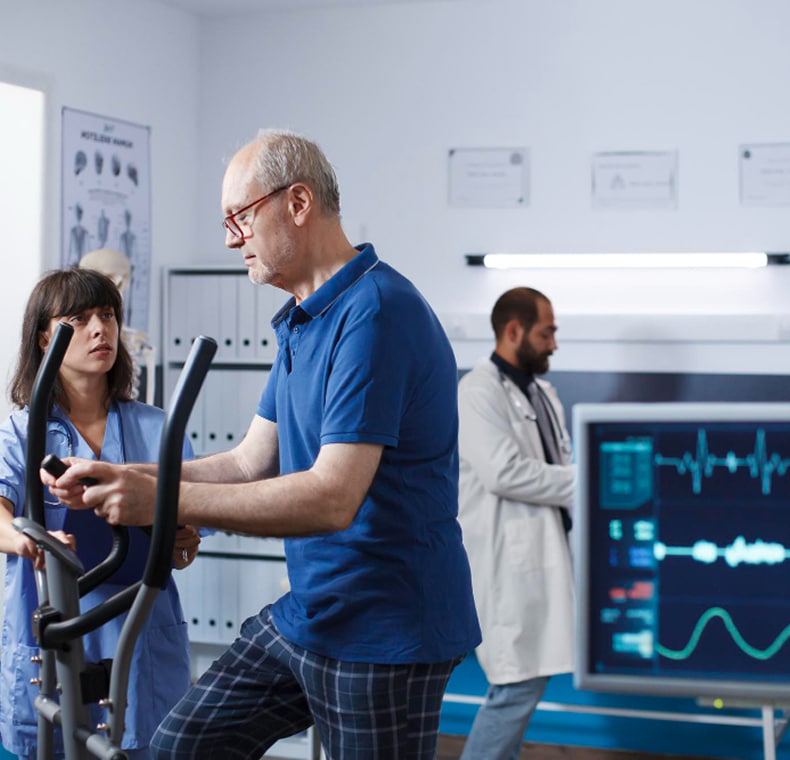 middle aged man exercising in stress test
