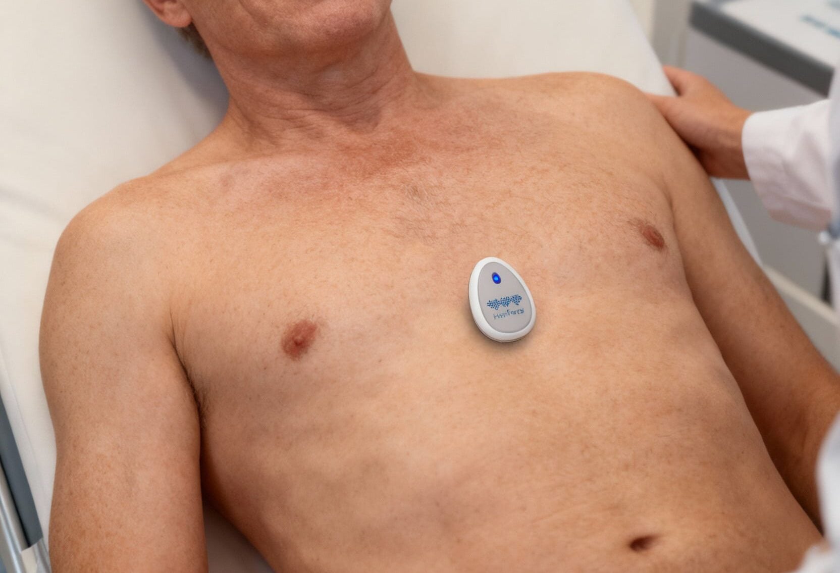man with CardioClin device on chest