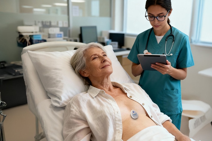 Doctor consulting with female patient tested for CAD risk with CardioClin